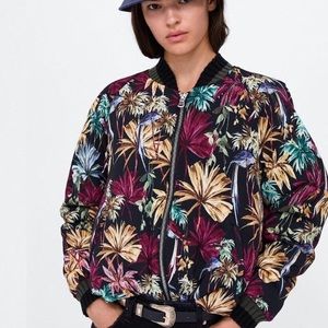 Zara Basic floral tropical bomber jacket